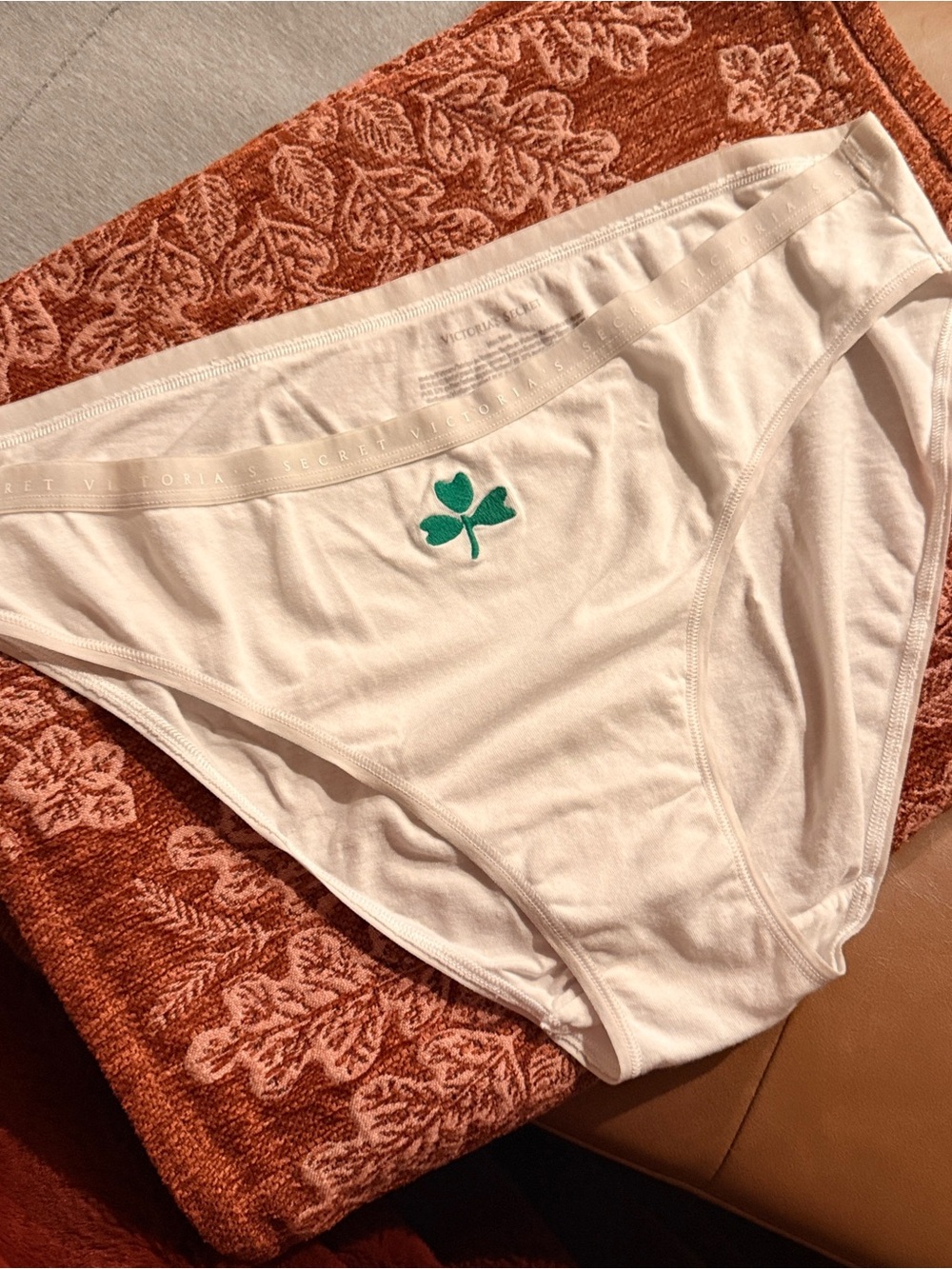 Victoria's Secret White Bikini Brief with Green Clover Accent